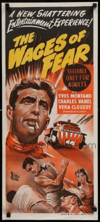 3g102 WAGES OF FEAR Aust daybill '53 Yves Montand, Henri-Georges Clouzot's suspense classic!