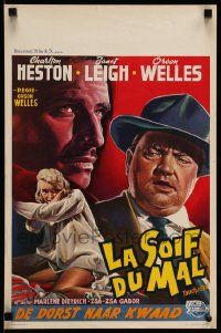 3g226 TOUCH OF EVIL Belgian '58 different art of Orson Welles, Charlton Heston & sexy Janet Leigh!