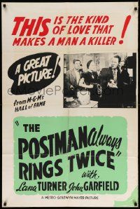 3g099 POSTMAN ALWAYS RINGS TWICE Canadian 1sh R50s this kind of love makes a man a killer, rare!