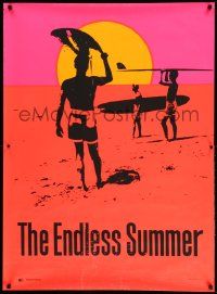 3g360 ENDLESS SUMMER dayglo 29x40 commercial poster '67 Bruce Brown surfing classic, Hamersveld art!