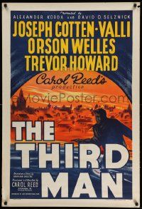 3g194 THIRD MAN English 1sh R50s art of Orson Welles, Carol Reed classic film noir, 1st re-release!