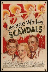 3g152 GEORGE WHITE'S SCANDALS 1sh '34 stone litho of Alice Faye, Vallee, Durante & sexy dancers!