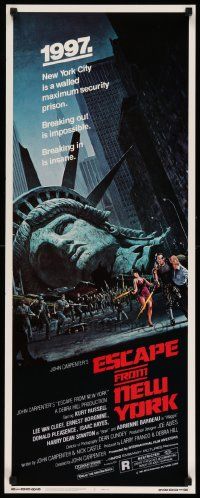 3g398 ESCAPE FROM NEW YORK insert '81 Carpenter, art of decapitated Lady Liberty by Barry Jackson!