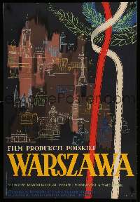 3g278 WARSZAWA Polish 23x34 '54 cool artwork of Warsaw, Poland by J. Knothe!