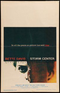 3g050 STORM CENTER WC '56 incredible different close up art of Bette Davis by Saul Bass!