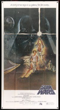 3h007 STAR WARS 3sh '77 George Lucas classic sci-fi epic, great montage art by Tom Jung!