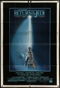 3h126 RETURN OF THE JEDI 40x60 '83 George Lucas classic, art of hands holding lightsaber by Reamer
