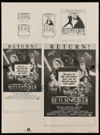 3h364 RETURN OF THE JEDI set of 2 17x23 ad slick sections '83 this weekend in these theaters!