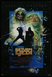 3h167 RETURN OF THE JEDI style D advance 1sh R97 George Lucas classic, cool artwork by Drew Struzan