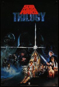 3h328 STAR WARS TRILOGY 26x38 video poster '90 George Lucas produced classics, combined art!