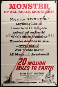 3j001 20 MILLION MILES TO EARTH style B 1sh '57 monster of all space-monsters, not since King Kong!