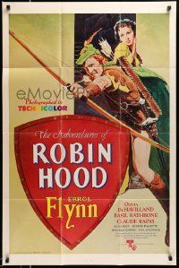 3j018 ADVENTURES OF ROBIN HOOD 1sh R76 Flynn as Robin Hood, De Havilland, Rodriguez art!