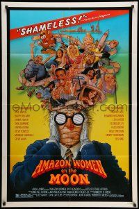 3j031 AMAZON WOMEN ON THE MOON 1sh '87 Joe Dante, cool wacky art of cast by William Stout!