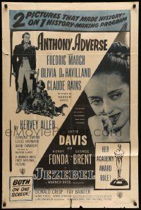 3j042 ANTHONY ADVERSE/JEZEBEL 1sh '48 great images of Bette Davis and Fredric March!