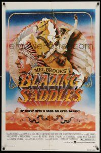 3j105 BLAZING SADDLES 1sh '74 classic Mel Brooks western, art of Cleavon Little by Alvin!