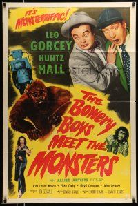 3j117 BOWERY BOYS MEET THE MONSTERS 1sh '54 Huntz Hall & Leo Gorcey with wacky ape!