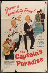 3j147 CAPTAIN'S PARADISE 1sh '53 art of Alec Guinness trying to juggle two wives by Al Hirschfeld!
