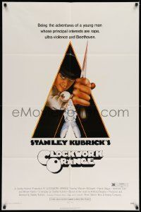 3j173 CLOCKWORK ORANGE 1sh '72 Stanley Kubrick classic, Castle art of Malcolm McDowell, R-rated!