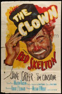 3j177 CLOWN 1sh '53 great wacky headshot portrait of Red Skelton in full make up!