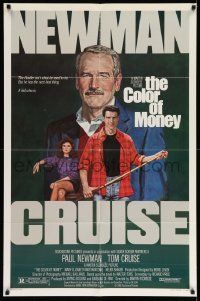 3j180 COLOR OF MONEY 1sh '86 Robert Tanenbaum artwork of Paul Newman & Tom Cruise playing pool!
