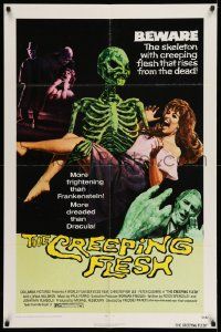 3j190 CREEPING FLESH 1sh '72 Christopher Lee, Peter Cushing, cool image of skeleton holding girl!