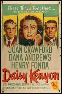 3j200 DAISY KENYON 1sh '47 Joan Crawford, Henry Fonda, Dana Andrews, directed by Otto Preminger!
