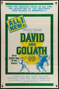 3j210 DAVID & GOLIATH 1sh R70s Orson Welles as King Saul, cool battle artwork!