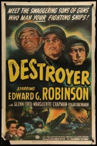 3j225 DESTROYER style A 1sh '43 Navy sailor Edward G. Robinson in WWII, art of crashing ships!