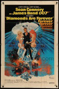 3j232 DIAMONDS ARE FOREVER 1sh '71 art of Sean Connery as James Bond 007 by Robert McGinnis!