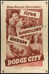 3j242 DODGE CITY 1sh R51 Errol Flynn, Olivia De Havilland, Ann Sheridan, Michael Curtiz classic!