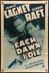3j261 EACH DAWN I DIE 1sh R47 great image of prisoners James Cagney & George Raft!