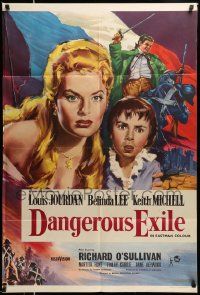 3j203 DANGEROUS EXILE English 1sh '58 Louis Jourdan, Keith Michell, art of sexy Belinda Lee!