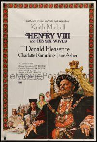 3j410 HENRY VIII & HIS SIX WIVES English 1sh '72 Keith Michell in title role, Rampling!