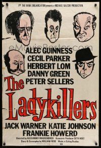 3j490 LADYKILLERS English 1sh R60s cool different art of Alec Guinness by Alfried Holle!