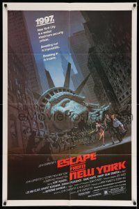3j278 ESCAPE FROM NEW YORK studio style 1sh '81 Carpenter, decapitated Lady Liberty by Jackson!