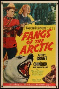 3j289 FANGS OF THE ARCTIC 1sh '53 cool image of Mountie Kirby Grant w/rifle, polar bear!