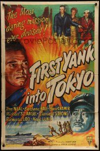 3j304 FIRST YANK INTO TOKYO style A 1sh '45 Tom Neal & Barbara Hale in most daring mission ever!