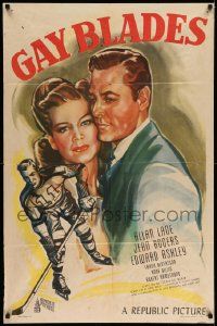 3j336 GAY BLADES 1sh '46 great art of Allan Rocky Lane, sexiest Jean Rogers!