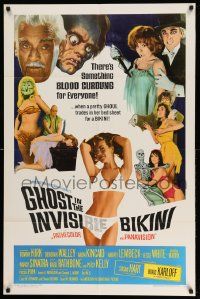 3j345 GHOST IN THE INVISIBLE BIKINI 1sh '66 Boris Karloff + sexy girls & wacky horror images!