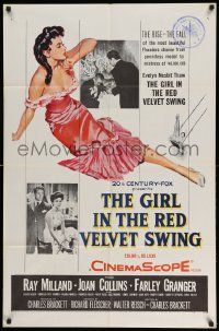 3j353 GIRL IN THE RED VELVET SWING 1sh '55 art of half-dressed Joan Collins as Evelyn Nesbitt Thaw