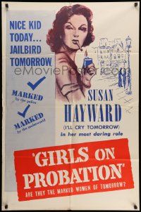 3j355 GIRLS ON PROBATION 1sh R56 Jane Bryan, Ronald Reagan & prominent Susan Hayward!