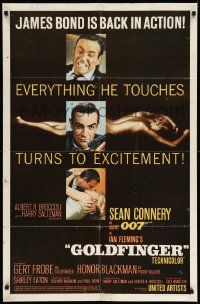 3j365 GOLDFINGER 1sh '64 Sean Connery as James Bond + golden Shirley Eaton, much lesser condition!