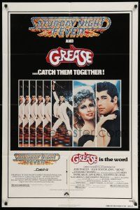 3j376 GREASE/SATURDAY NIGHT FEVER 1sh '79 John Travolta dancing & with Olivia Newton-John!