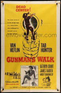 3j388 GUNMAN'S WALK 1sh '58 Van Heflin, Tab Hunter & Kathryn Grant in a savage saga!