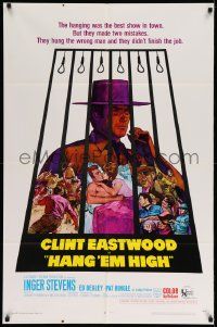 3j393 HANG 'EM HIGH 1sh '68 Clint Eastwood, they hung the wrong man, great art by Sandy Kossin!