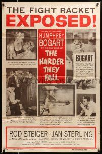 3j397 HARDER THEY FALL style B 1sh '56 Humphrey Bogart, Rod Steiger, boxing classic, cool images!