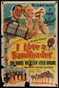 3j431 I LOVE A BANDLEADER 1sh '45 Rochester, Phil Harris, a joyous jive jamboree, great art!