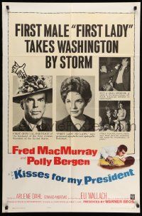 3j480 KISSES FOR MY PRESIDENT 1sh '64 Fred MacMurray, Polly Bergen, is America prepared!