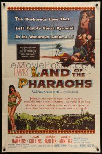 3j491 LAND OF THE PHARAOHS 1sh '55 sexy Egyptian Joan Collins, Howard Hawks!