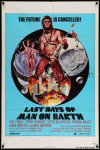 3j493 LAST DAYS OF MAN ON EARTH 1sh '74 wild sci-fi artwork of ape-man w/gun by John Solie!